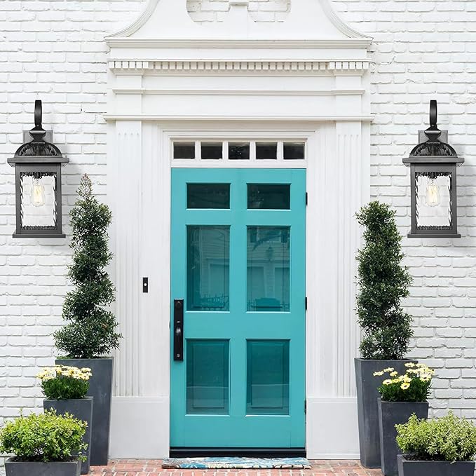 Darkaway Outdoor Lights Fixture Wall Mount, Large 22inch Exterior Wall Light with Water Ripple Glass Waterproof Black Outside Wall Sconce for House Porch Hallway Garage