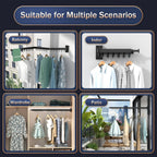 Space Saver Clothes Drying Rack, Wall Mounted, Retractable, Collapsible(Tri-Fold), for Balcony, Bathroom, Black Color