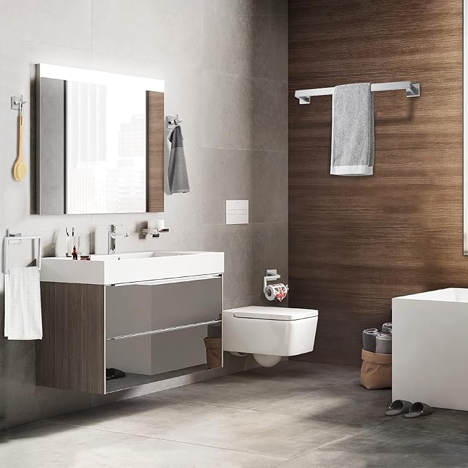 YACVCL 5-Piece Bathroom Hardware Accessories Set 23.6 inch Towel Bar Towel Rack Sets Modern Towel Ring Kit Stainless Steel Wall Mounted (Brushed Nickel)