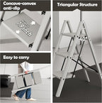 Taranta 3 Step Ladder,Aluminum Lightweight Folding 3 Step Stool with Anti-Slip Wide Pedal,330lbs Capacity Step Ladder for Household,Kitchen,Office - Misty Gray