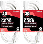 2 Pack White Extension Cord 25 ft, 16/3 SJTW Weatherproof Indoor & Outdoor Extension Cord 3 Prong Grounded Plug, Heavy Duty Power Cable Great for Home, Office, Outdoor Lights, US Veteran Owned