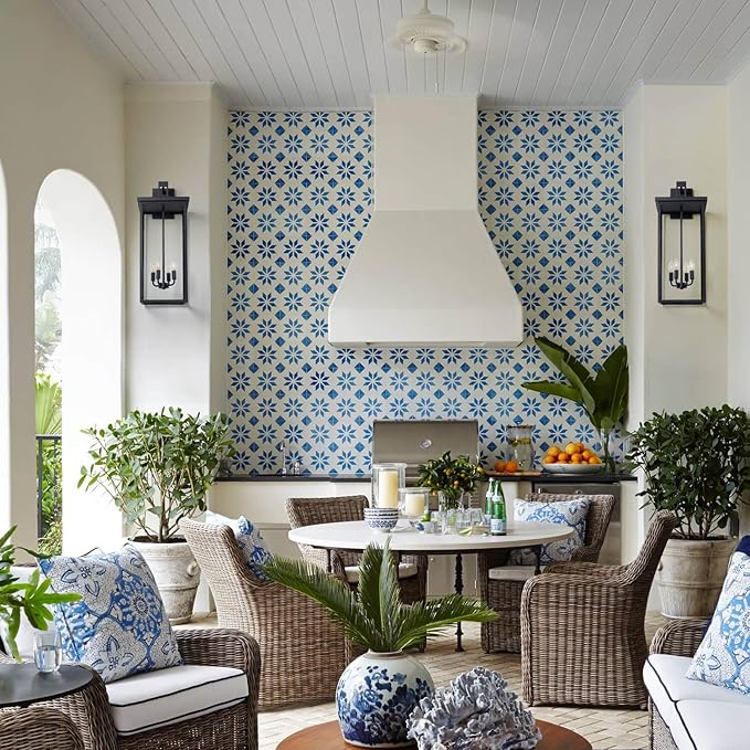 tewei 30In Large Size Square Outdoor Wall Lantern, Modern Black Outside Light for House Waterproof Porch Lights Outdoor Wall Sconce with Clear Glass Shade for Garage Porch Door, E12 Base (1 Pack)