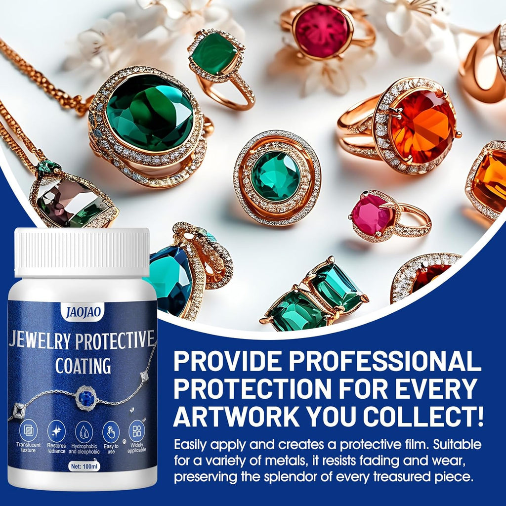 JAOJAO Jewelry Protective Coating, Jewelry Sealant with Brush and Cloth Transparent Texture Prevents Fading and Scratching for Gold Silver Platinum Gold Plating 100ml