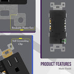 ENERLITES 10 Pack Matte Black Decorator Receptacle with Screwless Wall Plate, Standard Electrical Wall Outlet, 15A 125V, Self-Grounding, 2-Pole, 3-Wire, UL Listed, 61502-TR-MBKSID, Tamper Resistant