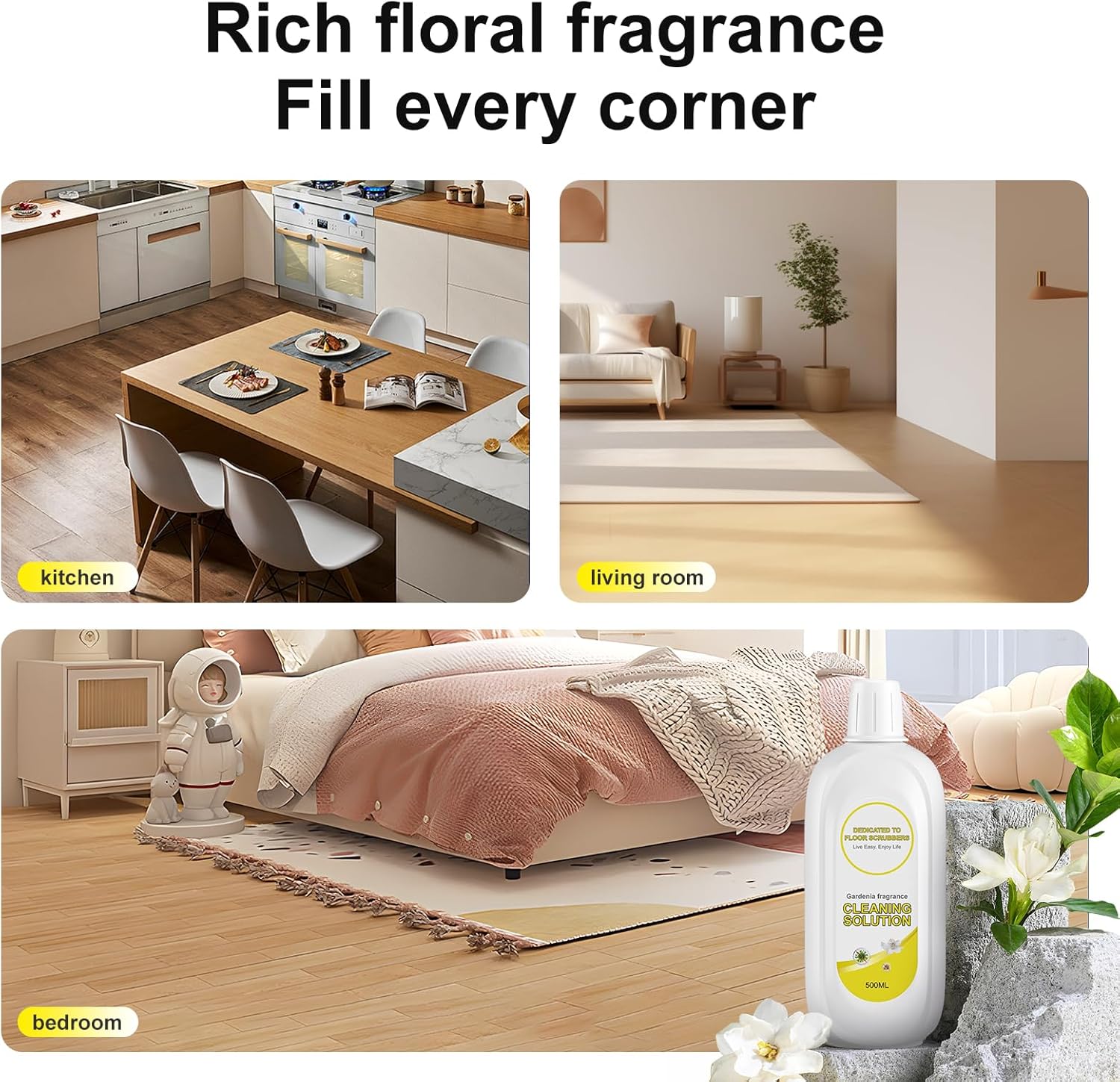 Floor Cleaning Solution Compatible With Tineco, Deep Cleans for Multiple Hard Floors, Suitable With All Robot Vacuums with Mopping and Cordless Wet/Dry Vacuum Mop (Gardenia 1 Bottle)