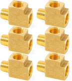 ChillWaves Brass Pipe Fitting, Barstock Male Run Tee 1/4" NPT Female x 1/4" NPT Female x 1/4" NPT Male Thread Adapter(6-PACK)