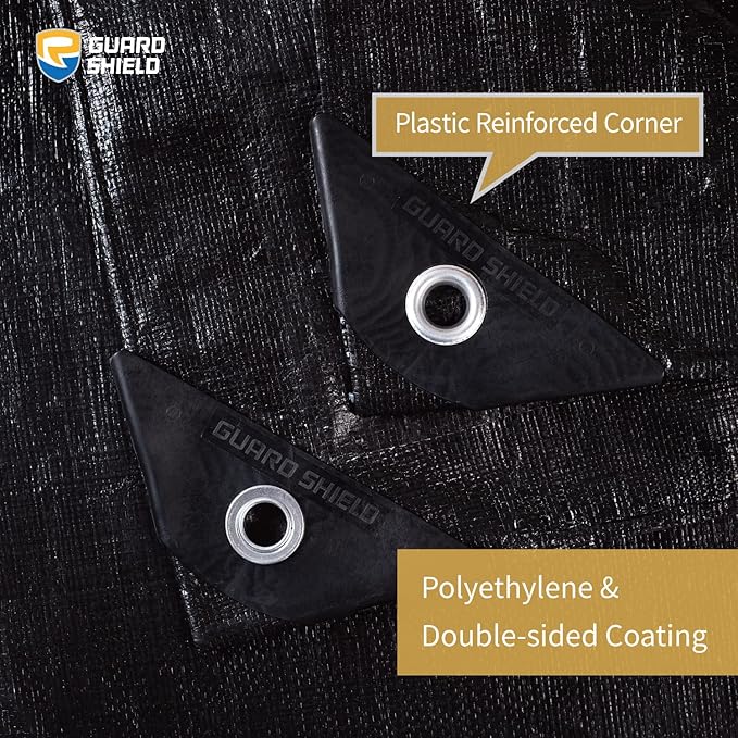 GUARD SHIELD Tarps Heavy Duty Waterproof 6x8 Feet Black Poly Tarp Cover Outdoor Thick UV Resistant Tarpaulin with Grommets 10mil