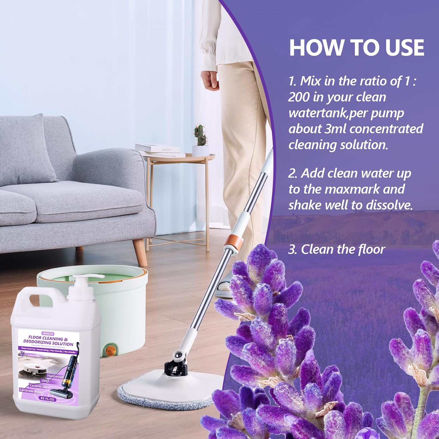 Floor Cleaning Solution- 85 FL OZ-Floor Cleaner for Mopping with Tineco,Deep Cleaning &Deodorizing for Roborock,Compatible with Saros Series,S8/S7 Series,Q Revo/Q Series,iFLOOR Series Wet Dry Vacuum