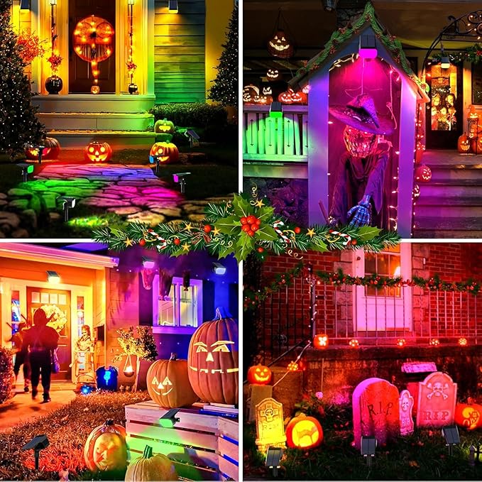 Solar Spot Lights Outdoor Color Changing, [7 Mode/12 Pack] Christmas Landscape Spotlights, Solar Lights Outdoor Waterproof,Led Powered Flood Light for Halloween Pathway Yard Garden Tree Walkway