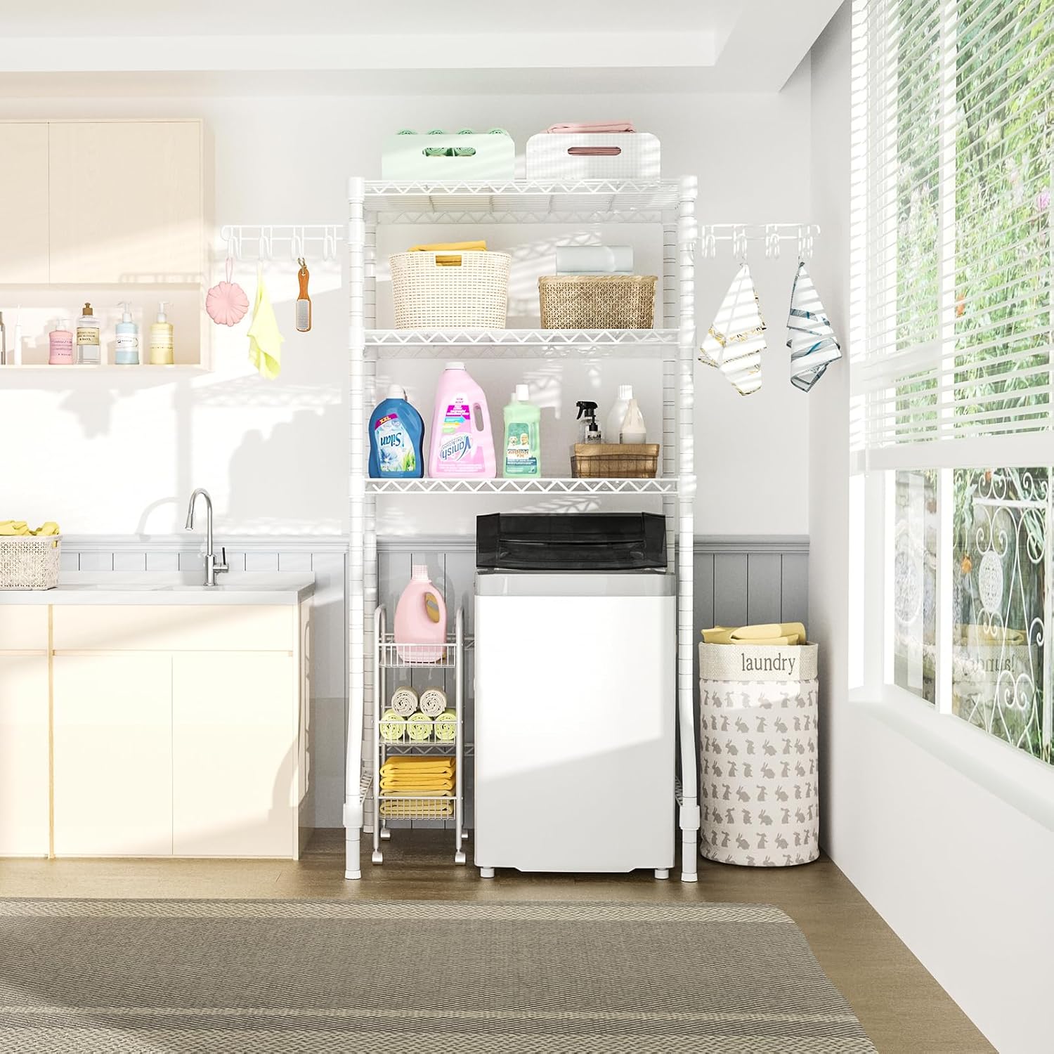 Ulif U8 Laundry Room Storage Organizer, Over The Washer and Dryer Storage Shelves for Laundry Organization, 35”W x 17.3”D x 76.2”H, Suit Washing Machine Width Within 32.6”, Hold 304 lb, White