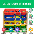 Humble Crew, Natural/Primary Kids' Toy Storage Organizer with 12 Plastic Bins, 34*35*15.5inch