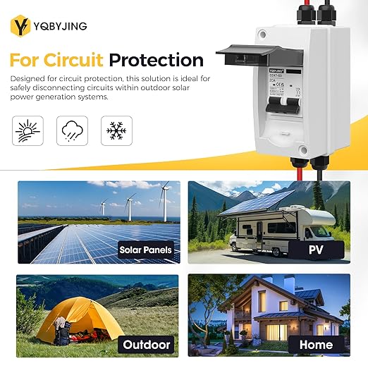 Solar Panel Disconnect Switch 20 Amp DC Miniature Circuit Breaker 1000V 2 Poles with PV Connector and IP65 Waterproof UV-Proof Box for Outdoor Solar PV Homes Battery