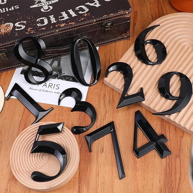 Jetec 10 Pcs House Numbers 3D Door Mailbox Numbers 0-9 Self Adhesive House Door Street Address Stickers for, Apartment, Office, Hotel Room, Mailbox Signs(5 x 3.15 Inches,Black)