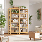 FOTOSOK 6-Tier Bamboo Shelf Set of 2, Bamboo Bookcase with Adjustable Shelves, Free Standing Storage Shelf Unit and Plant Flower Stand, Tall Large Bookshelf for Kitchen, Bathroom, Home Office, Natural