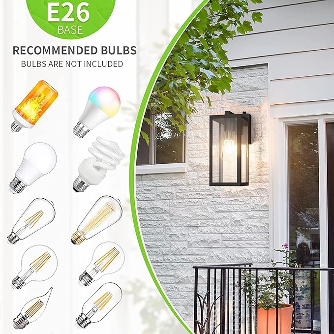 Aipsun Dusk to Dawn Sensor Outdoor Wall Lantern, Black Exterior Wall Sconce Lighting,Outdoor Wall Sconce Wall Mount with Clear Glass Shade for Entryway,Porch,Doorway(Bulb Not Included)