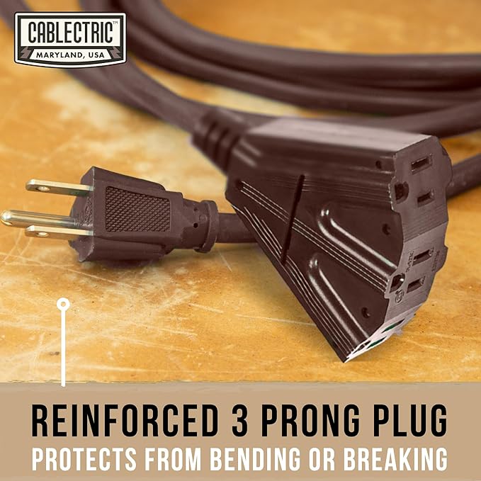 75 ft Brown Outdoor Extension Cord 3 Outlet Triple Tap, 16/3 SJTW Heavy Duty 16 Gauge Exterior Extension Cord with Multiple Outlets 3 Prong, Weatherproof Cable for Landscaping, Deck, Patio