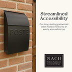 NACH French Mailboxes for Outside Wall Mount, 15 x 9.5 x 4 inches, Black Wall Mounted Mailbox and Newspaper Holder, Waterproof Mailbox for Door - The Milano Mailbox