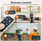 CIGMAN Laser Level Self Leveling 3x360° 3D Green Cross Line for Construction and Picture Hanging, Rechargeable battery, Remote Controller, Magnetic Rotating Stand Included