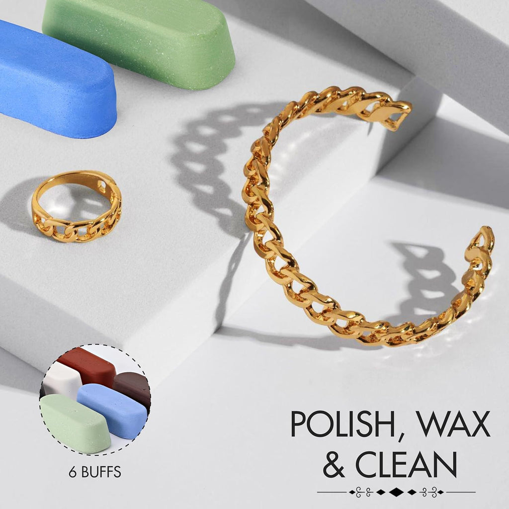 6 Piece Polishing Compound Cutting & Buffing Compound 1 Oz Kit - Includes: Black Emery, Brown Tripoli, White Diamond, Red Jewelers Rouge, All Purpose Blue & Green Stainless Compounds
