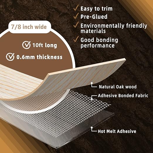 GSCIT Club Oak Edge Banding, 7/8 inch x 10ft roll of Veneer Edge Banding - Pre-glued Flexible, Real Wood Tape for Cabinet Repair & Furniture Restoration