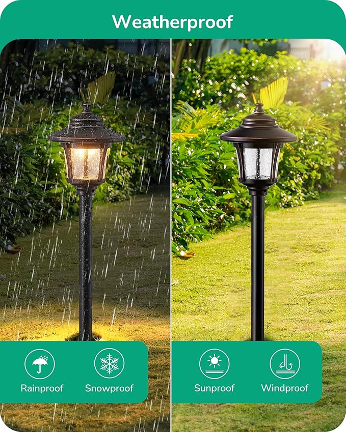 EDISHINE Low Voltage Landscape Lighting, 12V 3W 120LM 3000K Seed Glass Outdoor Landscape Path Lights with Connectors, ORB Waterproof Electric LED Pathway Light Wired for Walkway Garden Yard, 6 Pack