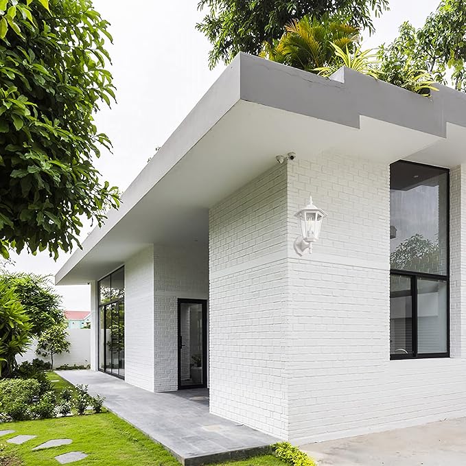 GRUENLICH Outdoor Wall Lantern, Wall Sconce as Porch Lighting Fixture with E26 Medium Base, Aluminum Housing Plus Glass, Water-Proof, Bulb Not Included, White Finish, 1 Pack