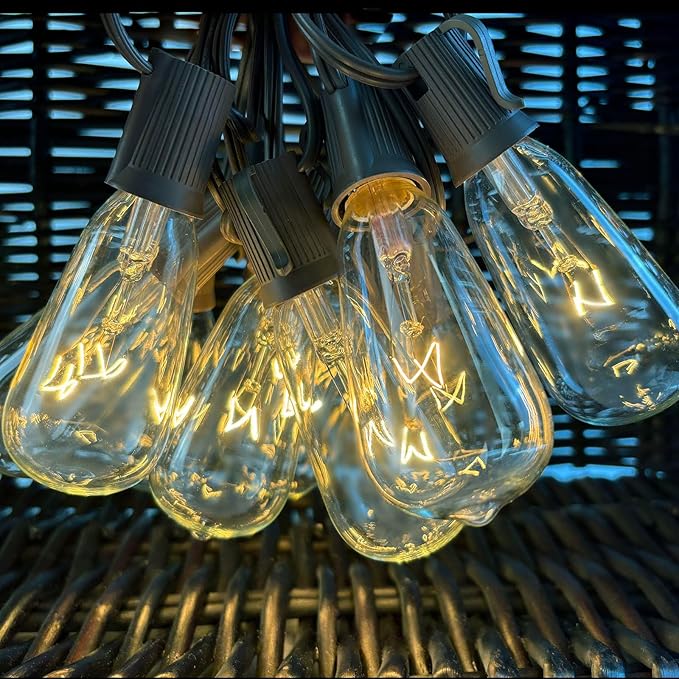 10-Pack Edison Replacement Light Bulbs, 7W E17 Screw Base ST40 Replacement Clear Glass Light Bulbs for Outdoor Patio ST40 String Lights, Warm White