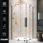Gold Shower Faucet Set, Rainfall Shower System with Rain Shower Head and Handle Set, Wall Mounted Shower Fixtures, Full Metal Trim Repair Kit 12 inch Paint Gold (With Shower Valve)