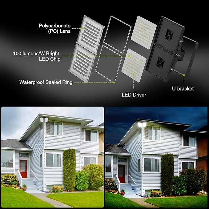 STASUN 2 Pack 400W LED Flood Lights, Mini Series Exterior Floodlights, 40000LM 6000K Daylight White IP66 Waterproof, Muti Angle Outdoor Security Lighting for Backyard, Stadium, Parking Lot, Court