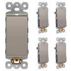 LIDER Minimalist Design Matte Finish Lighted Decorator Switch, Frameless Paddle Light Switch with Locator Light, Grounding Screw, 15A 125V, UL Listed, LS15-1P-NK5P, Nickel, 5 Pack