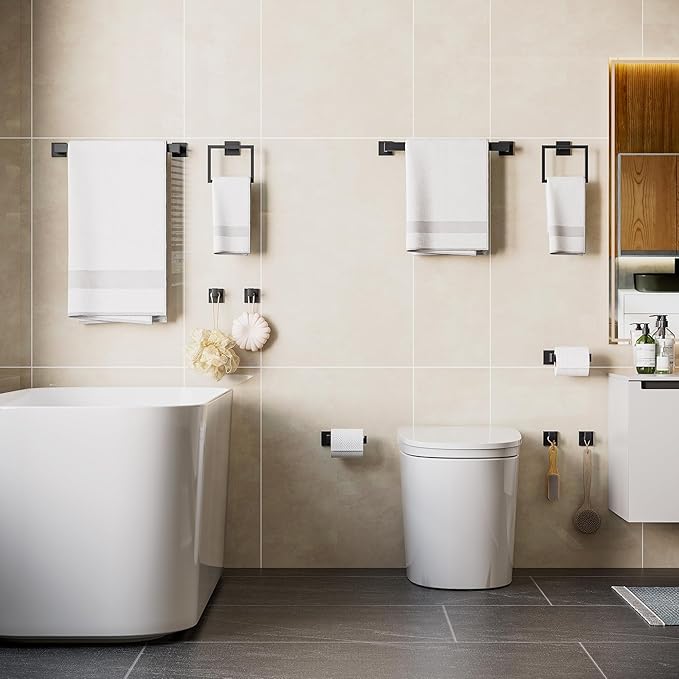 10-Piece Bathroom Hardware Accessories Set, 23.6 Inch SUS304 Stainless Steel Towel Bar Set, Wall Mounted Bathroom Towel Holders, Towel Hooks with Toilet Paper Holder