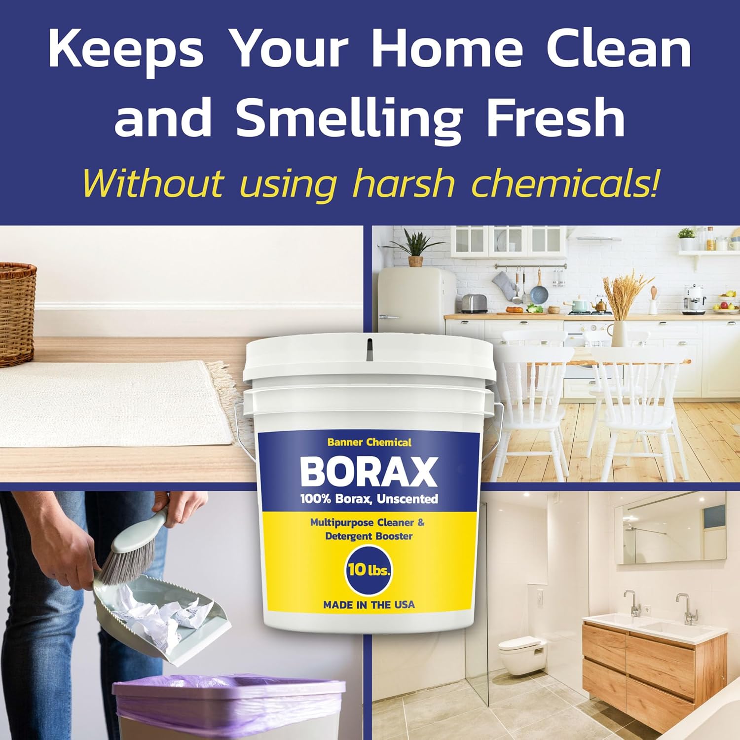 Raw Borax (10 lbs) - 100% Pure, Unscented, Multi-Purpose Cleaner & Detergent Booster - Natural Household Cleaner and Stain Remover - Made in the USA
