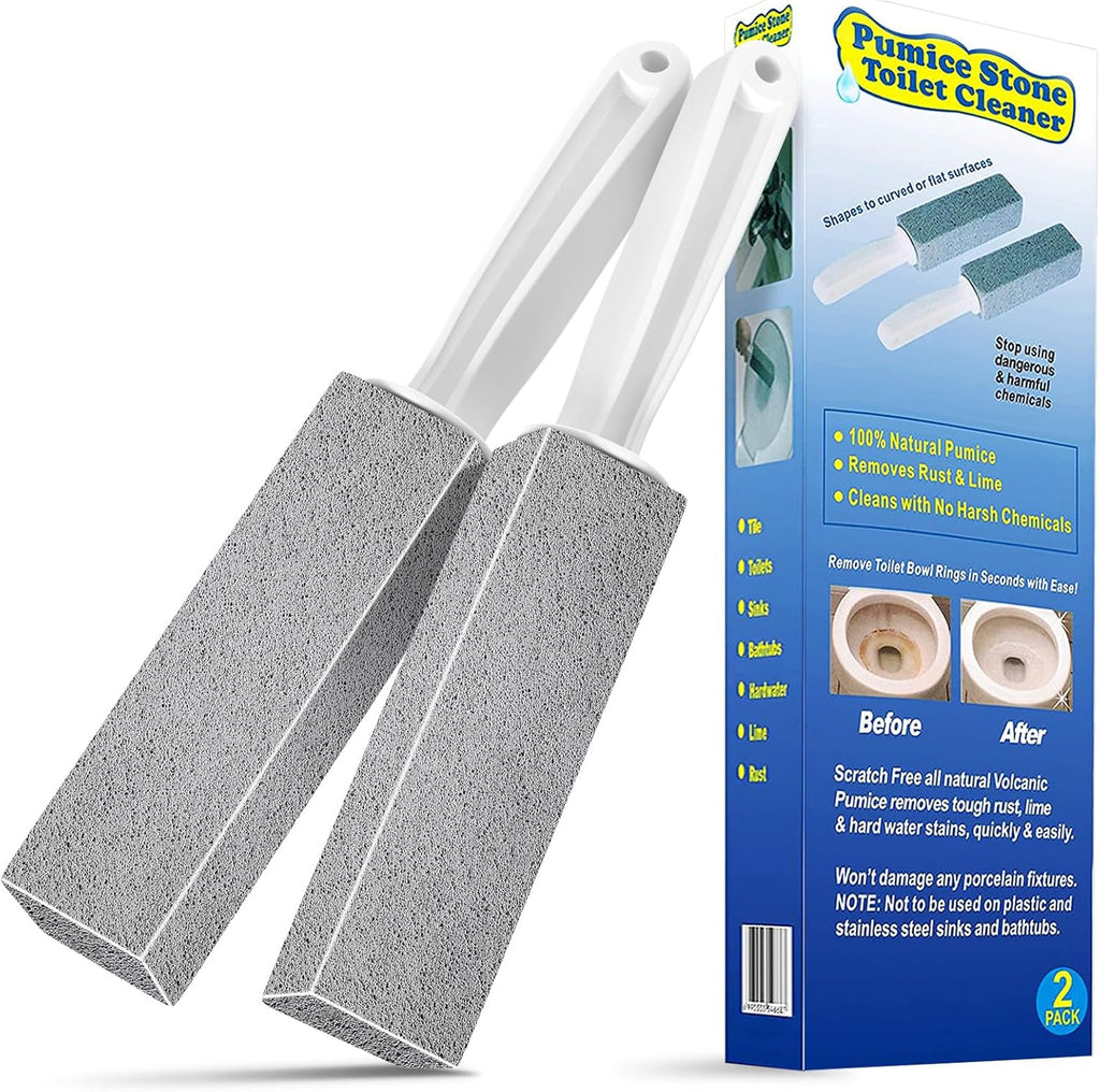 Pumice Stone Toilet Bowl Cleaner-Hard Water Stain Remover, Eliminates Toilet Bowl Rings，Rust &Lime Buildup，Multi-Surface Use for Grills ，Sink，Pool，Bathroom【2Pack】 (Long Handle)