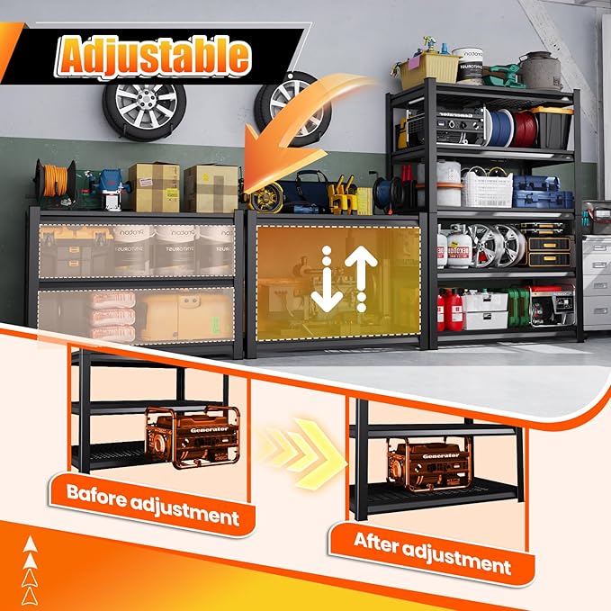 Large Garage Shelving, 5-Tier Garage Storage Shelves 3000LBS Heavy Duty Shelving Unit, Adjustable Steel Metal Shelving, Wire Shelves for Garag, Utility Rack Shelf for Basement, 72 ”H×46”W×20.1”D