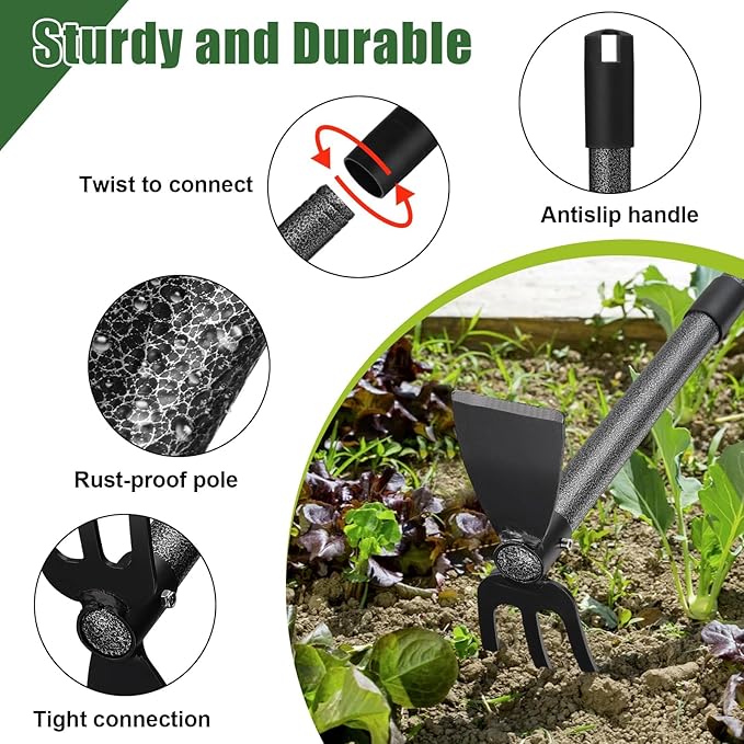 Hoe Garden Tool, 45 Inch Garden Hoe Adjustable Long Handle, 2 in 1 Garden Hoe for Weeding, Stainless Steel Weeder Tool for Yard Long Handle, Gardening Hoe for Planting, Lossening, Digging