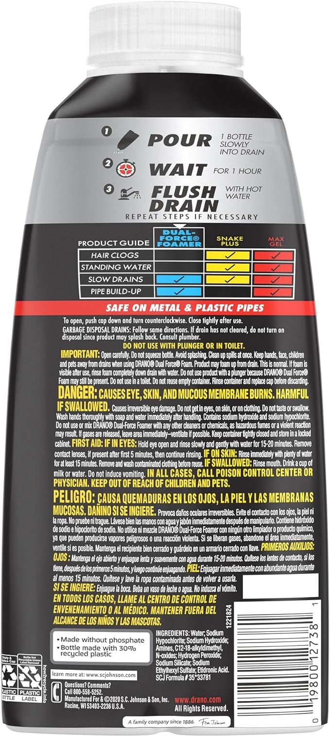 Drano Dual-Force Foamer Clog Remover, 17 oz (Pack of 5)