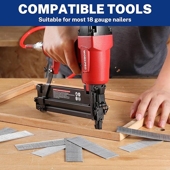 WORKPRO 1-1/2" 18 Gauge Brad Nails, 6000 Count Universal Brad Nails for Pneumatic, Electric Brad Nailer