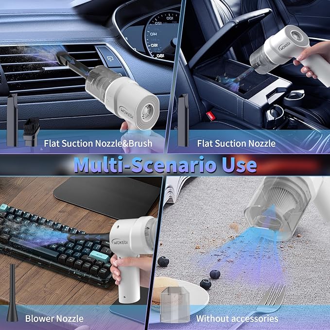 Handheld Mini Car Vacuum, 10000PA Cordless Portable Vacuum with 2000mAh Battery, 3 in 1 Small Vacuum Cleaner & Air Duster with Type-C Charging, Compact & Lightweight for Car, Home, Kitchen (White)