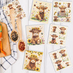 Swedish Dishcloths for Kitchen, 6PCS Floral Highland Cow Swedish Dish Cloths Gift Set, Reusable Washable Absorbent Dish Towel for Home Cleaning