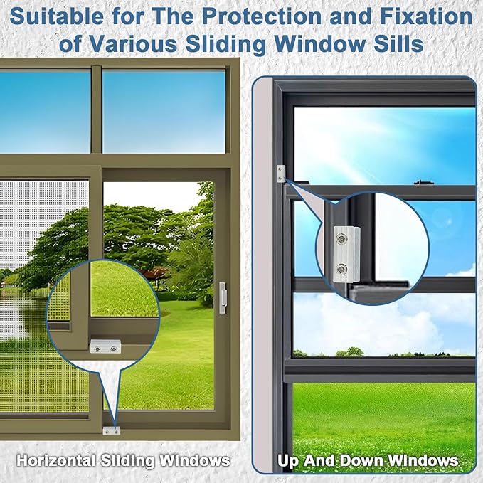 Sliding Window Locks, 4 Pack Window Locks with Key for Up and Down & Horizontal Sliding Windows Doors, Adjustable Easv to Install, Window Security for Patio Bedroom Home Office