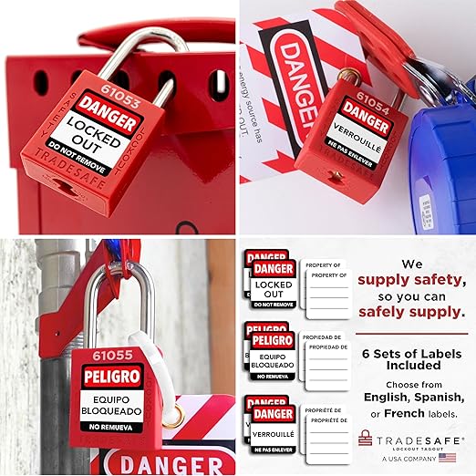 TRADESAFE Lockout Tagout Locks Set - 7 Red Loto Locks, Lockout Locks Keyed Different, 1 Key Per Lock, OSHA Compliant Lock Out Tag Out Padlocks, Safety Padlocks for Electrical Lockout Tag Out Kits