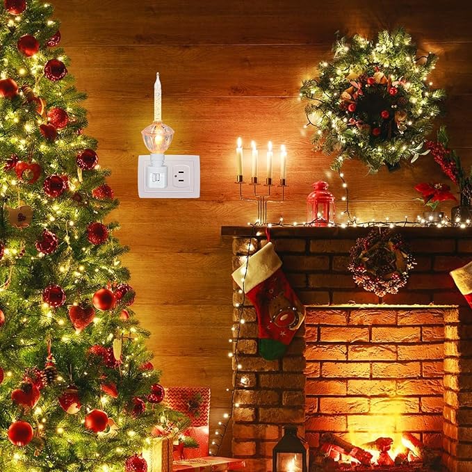 Christmas Bubble Night Light With Silver Glitter Fluid, 1 Pack, 1 Spare 5 Watt Clear Light Bulb With Gold Glitter Fluid, E12 Candelabra Base, Swivel Plug-in Base, White