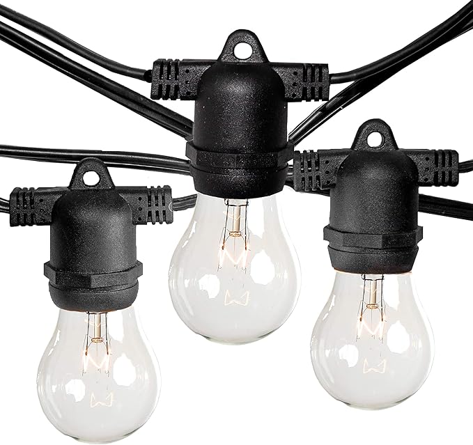 Hometown Evolution, Inc. E26 Commercial String Lights with 16 Gauge Wire (24 Foot 12 Socket, A15 15 Watt Clear Bulb)