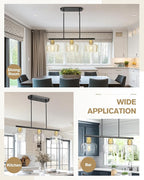 Emak Black and Gold Dining Room Light Fixture, Modern 32 Inch Kitchen Island Lighting with Clear Glass Shade, Farmhouse 3-Light Kitchen Pendant Lighting Over Island, Table, IL122-BKBGD-CG-3