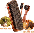 4 Pcs Horsehair Shine Shoes Brush Kit Polish Dauber Applicators Cleaning Leather Shoes Boots Care Brushes Suede Cleaner Brush with Microfiber Shoe Cloth(4 Pcs Style A)