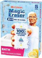 Mr. Clean Magic Eraser Sponge, Bathroom Cleaner, Soap Scum Shower & Tub Cleaner, 2 in 1 Bath, 5ct