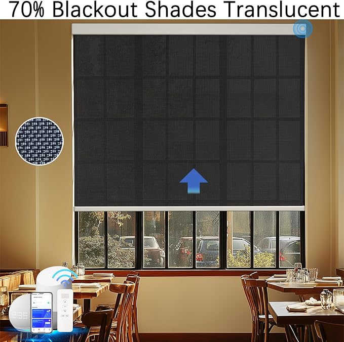 Motorized Blinds with Remote Cordless Automatic Motorized Shades Custom Blinds for Windows Smart Curtains Compatible with Alexa Google Home(Solar Black,W25 x H72in)