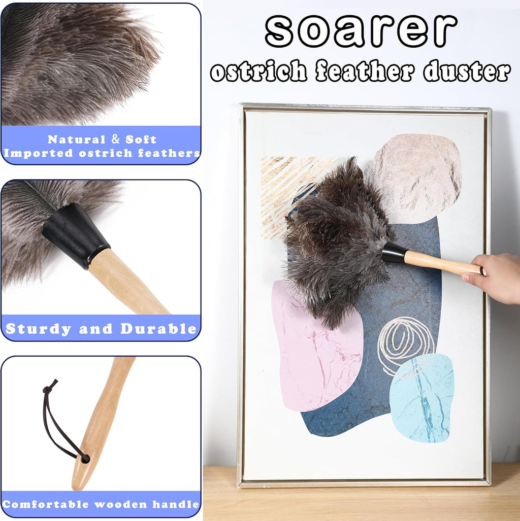 Soarer Ostrich Feather Duster - 14 inches Fluffy Handle Reusable Feather Duster 2pcs Cleaning Brush for Cleaning Supplies,Ceiling Fan, Crafts, Blinds, Furniture