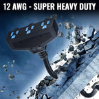 Outdoor Extension Cord 20 Ft with 3 Outlets, 12/3 SJTW 3 Prong Grounded Power Cord, 12 Gauge 12AWG Heavy Duty Power Cable, ETL Listed, 15 Amp 125 V 1875 W-Multiple Outlets for Indoor/Outdoor-Black