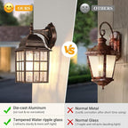 Farmhouse Exterior Light Fixtures - Sensor Dusk to Dawn Outdoor Porch Lights, Black Brush Gold Wall Sconce, Outside Wall Lantern for Front Door, Garage 2 Pack